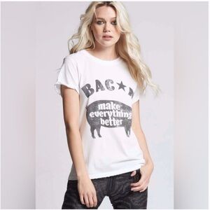 Recycled Karma Odd People White Graphic T-Shirt Bacon Makes Everything Better